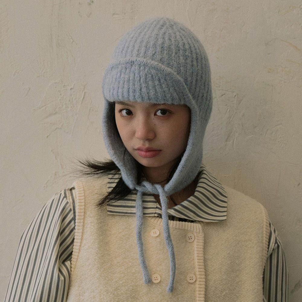 Earmuff Pilot Hat Soft Wool Blend Hat Windproof Winter Knitted Cap  Unisex