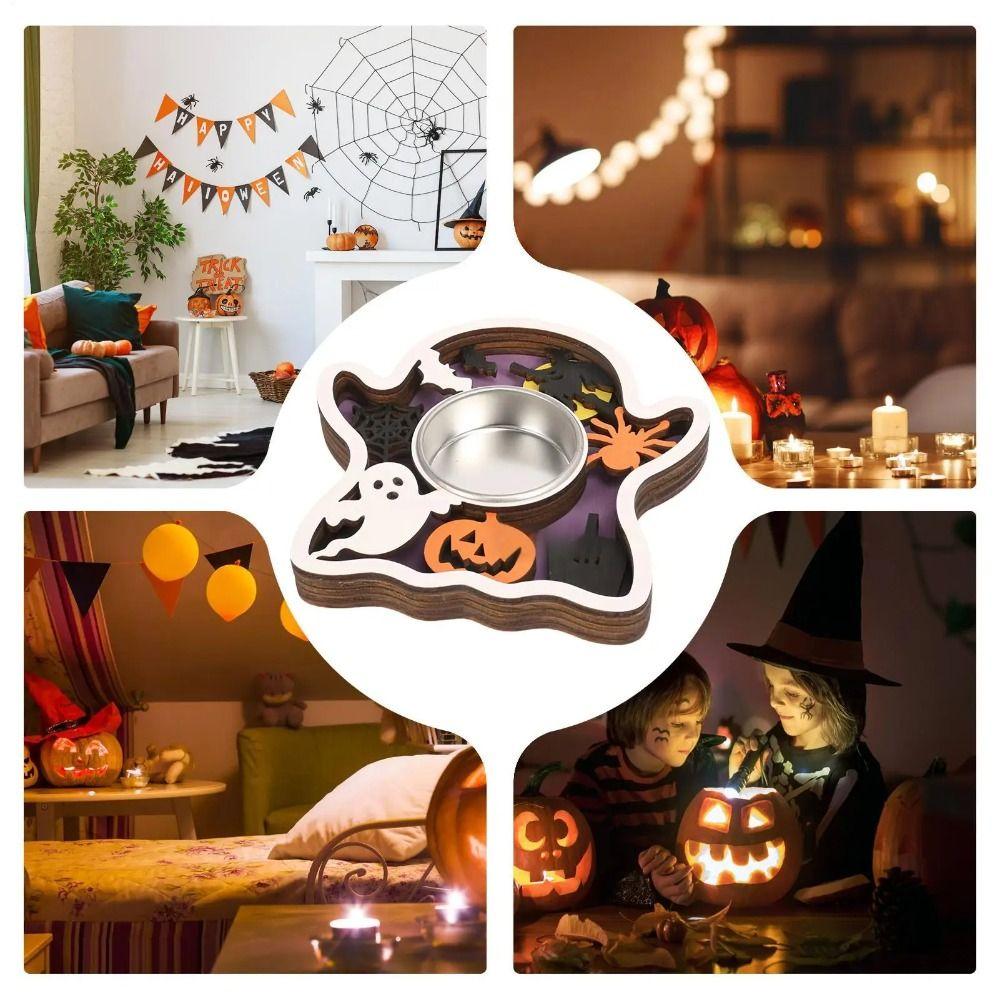 Multi-layered Halloween Candle Holder Romantic Wooden Candle Stands Ghost Festival