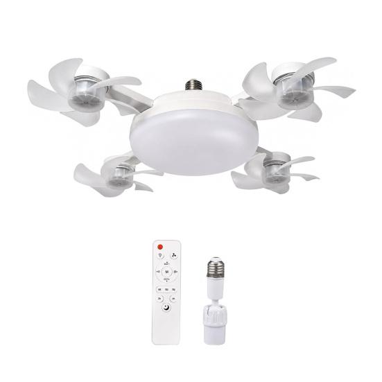 Ventilatore da Soffitto con Luce 3/4/5 Pale e Telecomando, 2-in-1 LED Silenzioso tipo Drone per Ventilazione Soggiorno, Pale Pieghevoli, 3 Velocità Dimmerabile, Attacco E27 per