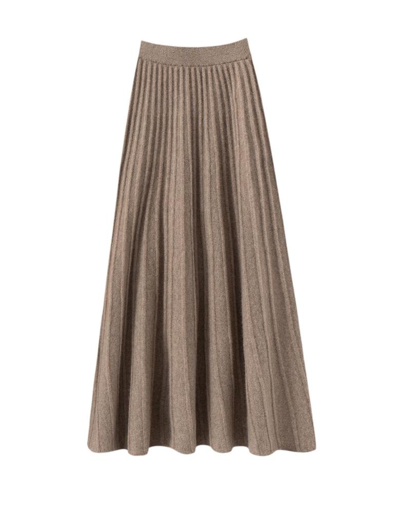 100% Pure Cashmere Women's Solid Color High-Waist Plush Skirt, Autumn/Winter Fashion, Draped Elastic Umbrella Design.