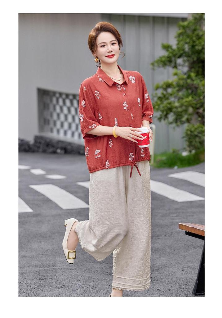 Women's 100% Linen Embroidered Blouse, Stylish & Elegant, Three-Quarter Sleeves, Loose Fit, Slimming, Summer Lightweight.