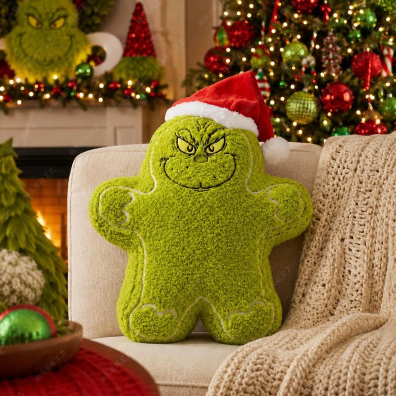 Christmas Green Monster Plush Pillow Festive Home Decor Sofa Bedroom