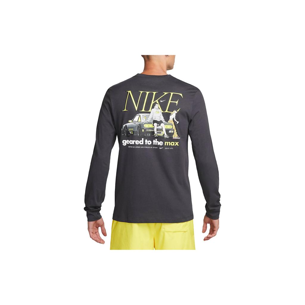 Nike Sportswear Graphic Print Retro Crew Neck Long Sleeve T-Shirt Men Tops Coal-Black FD1340-060