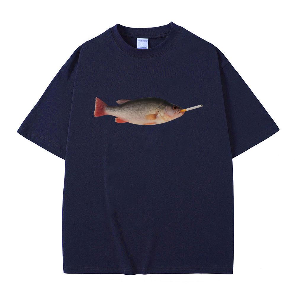 Fish Smoking Funny Vertebrata Lovers Meme T-shirts   Casual Cotton Vintage Short Sleeve T-shirt  Oversized T Shirt