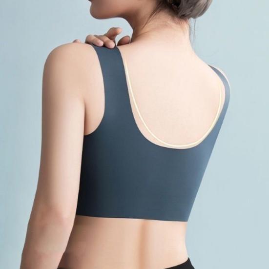 Women Sports Bra Wide Elastic Strap Solid Color Shockproof Seamless Thin Mesh Push-up Anti-snagging Wireless Yoga Jogging Bra