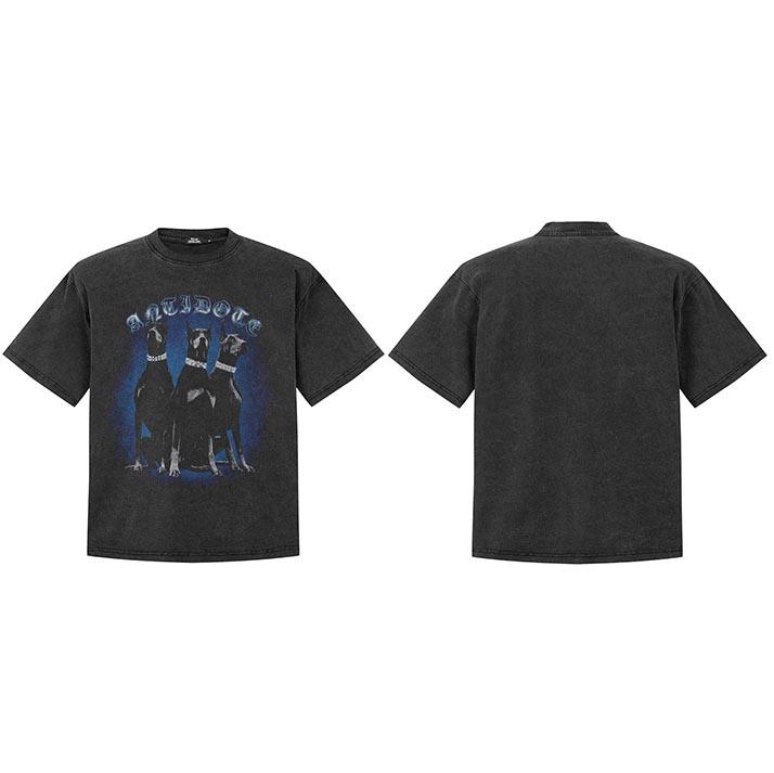 

Men Hip Hop Streetwear Oversized T Shirt Threee Doberman Dog Graphic TShirt Cotton Faded Black Tshirt Unisex Tops Tees S