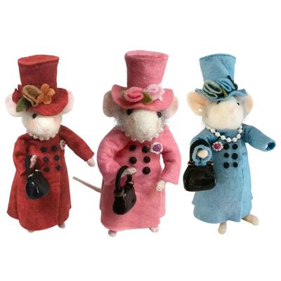 Christmas Felt Mouse Cute Felt Mouse Lady Figurine Needle Felted Mouse Ornament for Festive Holiday Tabletop Mantel Desk Decoration