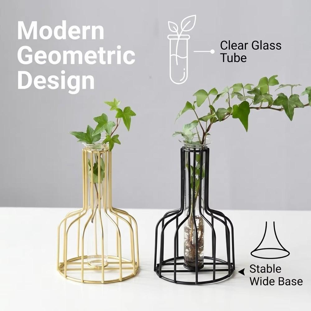 Vase Métallique à Cadre Creux pour Arrangement Floral Vase Hydroponique Décoratif Décor de Bureau