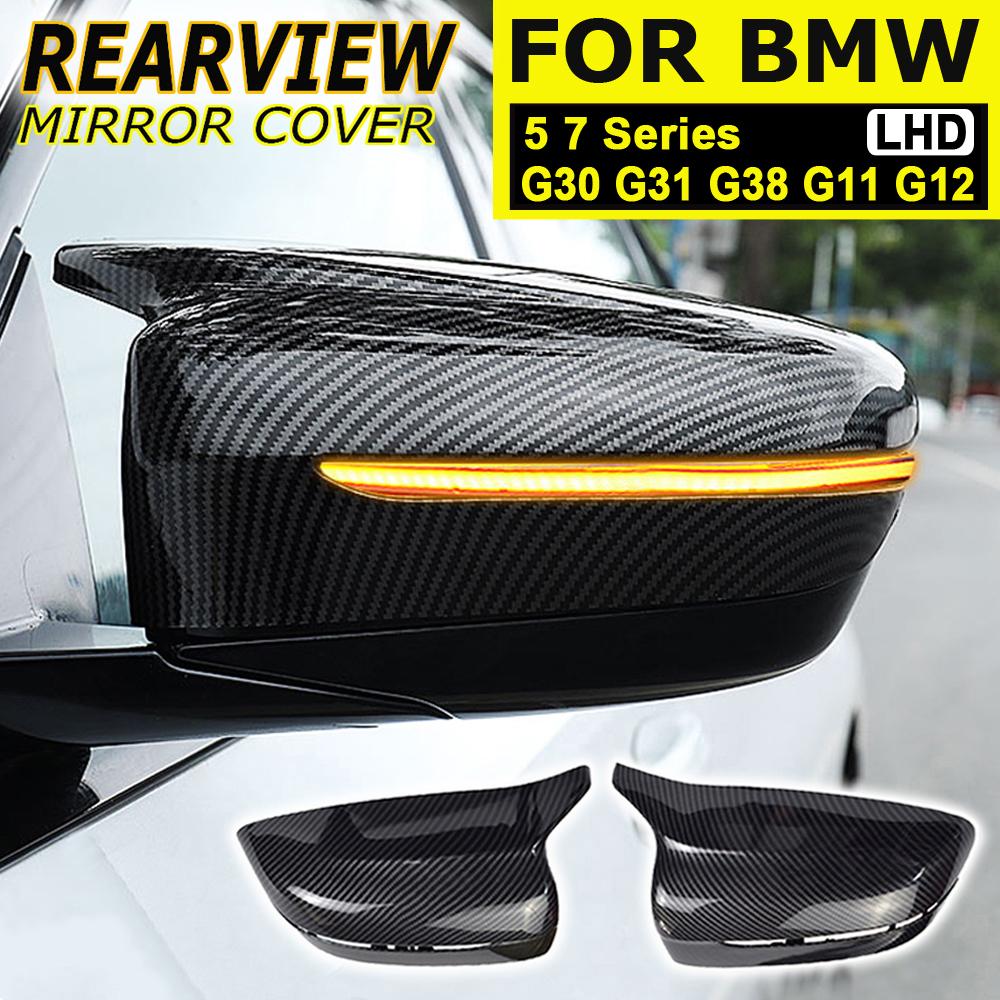 

Left Hand Drive Only For BMW 5 7 Series G30 G31 G38 G11 G12 LHD Carbon Fiber Pattern Black Rear View Side Mirror Cover Caps Bright Black