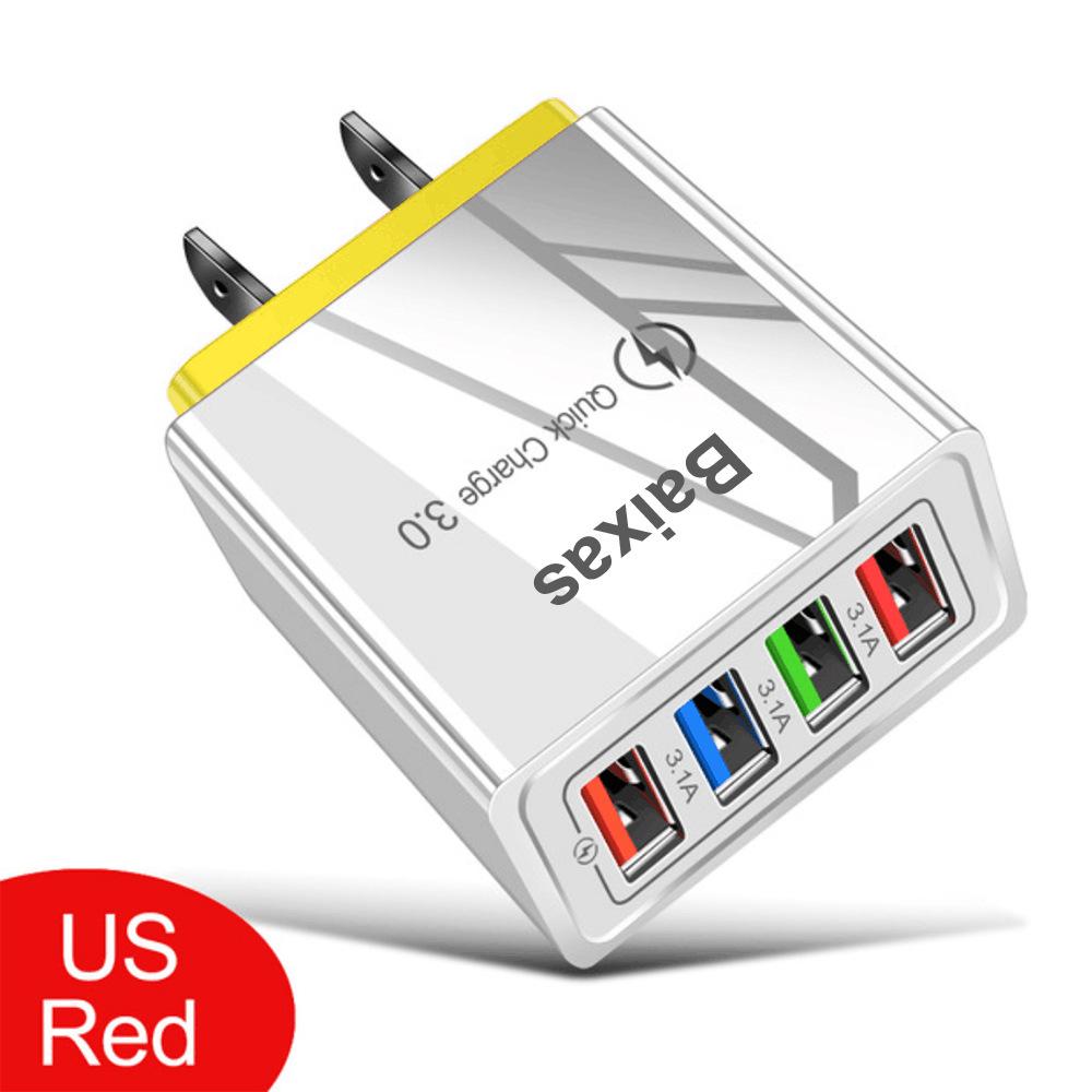 4-Port USB Mobile Charger (US/EU Standard), 3A Tablet Travel Charging Head