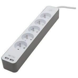 CHACON Bloc Multiprise 5 Prises 16 A Avec 2 Ports USB Et Câble 1,5 M HO5VV-F 3x1,5 Mm² Blanc Et Brun