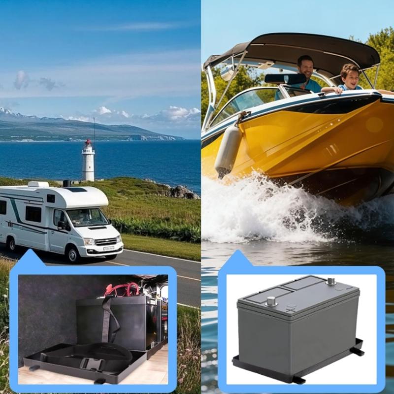Corrosion Proof Car Boat Campers Battery Tray Battery Fixing Holder Impact Resistant PC for Automotive, Marine, Boat