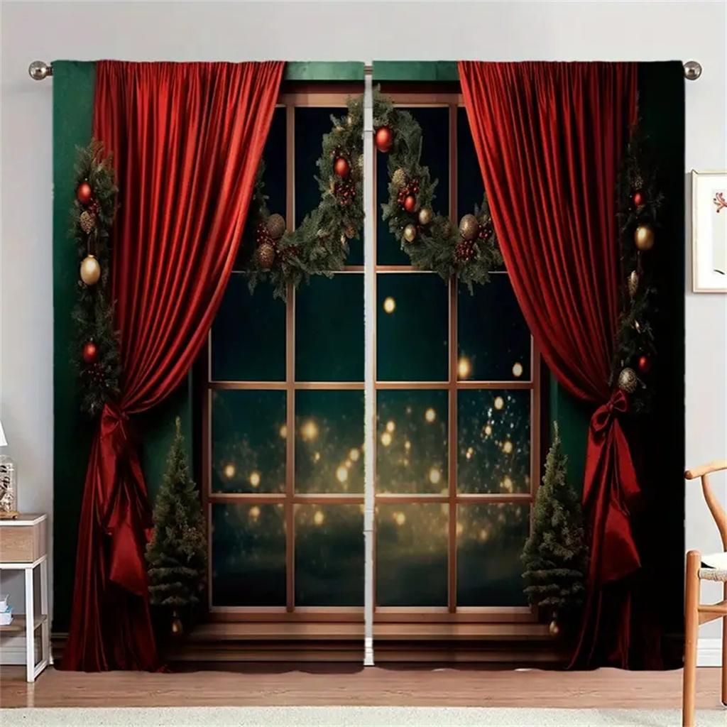 2-teilige moderne Weihnachts-Türvorhänge mit Weihnachtsstrumpf, festlicher Digitaldruck, Feiertagsdekoration für Wohnzimmer, Schlafzimmer