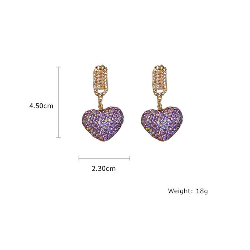 Sweet Purple Love Heart Crystal Dangle Earrings Women Shine Rhinestone Earrings Weddings Party Zircon Accessories