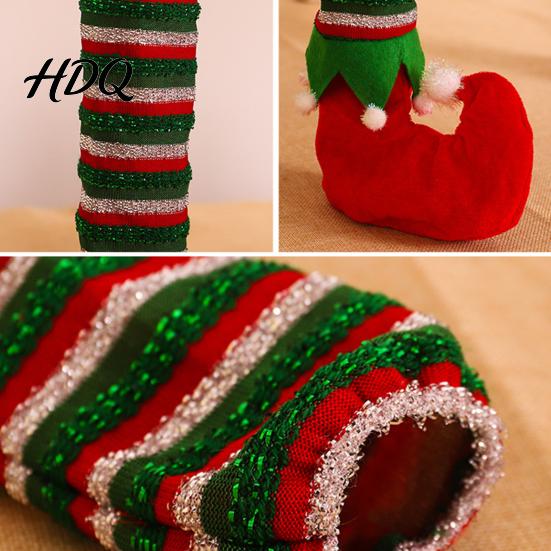 Holiday Furniture Floor Protectors 4 Pcs Christmas Table Chair Leg Covers Striped Elf Reusable Dining Decor Socks for Room Xmas Party Cute