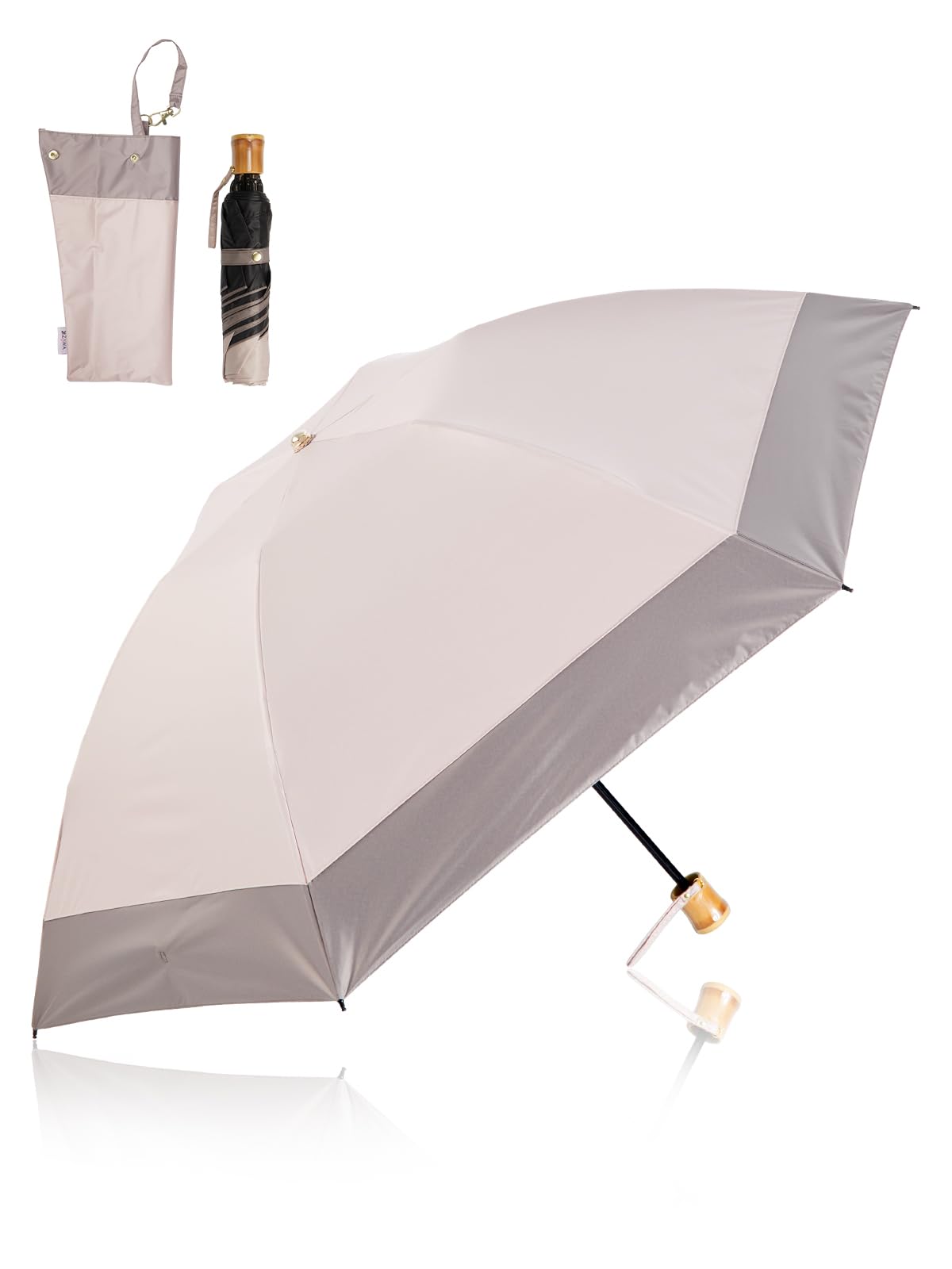 

KIZAWA Складной обратный 55 см УФ-зонт, Подходит для солнца и воды уровня 5, Полностью световой, Теплоотражающий, Перевернутая бамбуковая ручка, Складной, Легкий, Компактный,