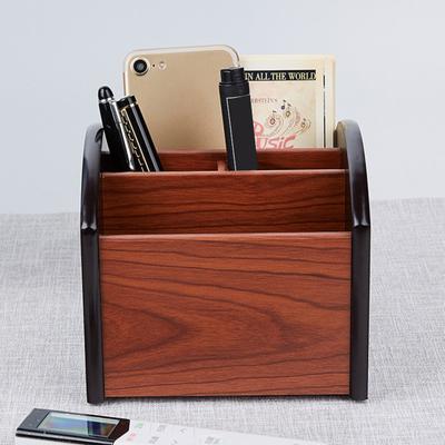 Schreibtisch-Aufbewahrungsbox aus Holz, glatt, 4 Fächer, 360-Grad-Drehung, große Kapazität, Aufbewahrungskoffer für Fernbedienung, Schere, Telefon, Brille, Schreibwaren, Zuhause