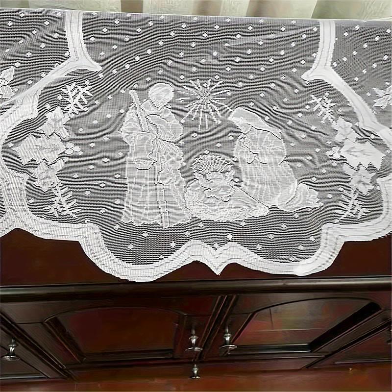 1PC Nativity Scene Mantle Cover Party Supplies Lace Pattern Christmas Fireplace Scarf Dinner White Holiday 50.8*228cm