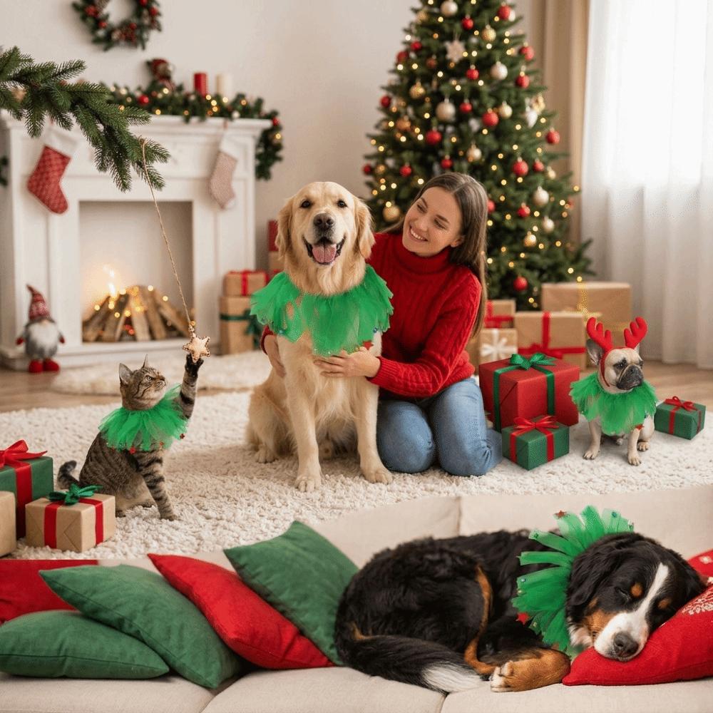 

Soft Lightweight Christmas Dog Neck Band Adjustable Fit Holiday Pet Neck Band Pet Grooming Match L