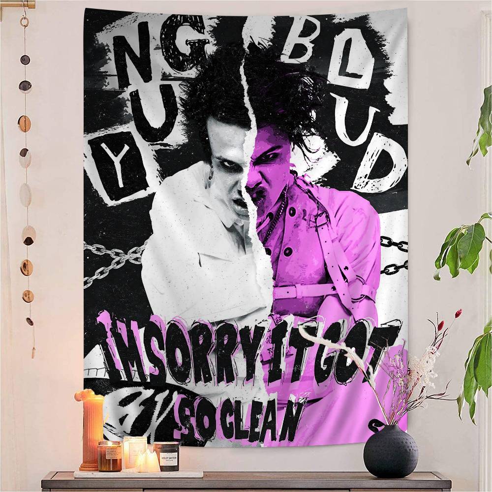 YYungblud Hot Singer Cartoon Tapestry Bohemian Wall Tapestries Mandala Home Decor