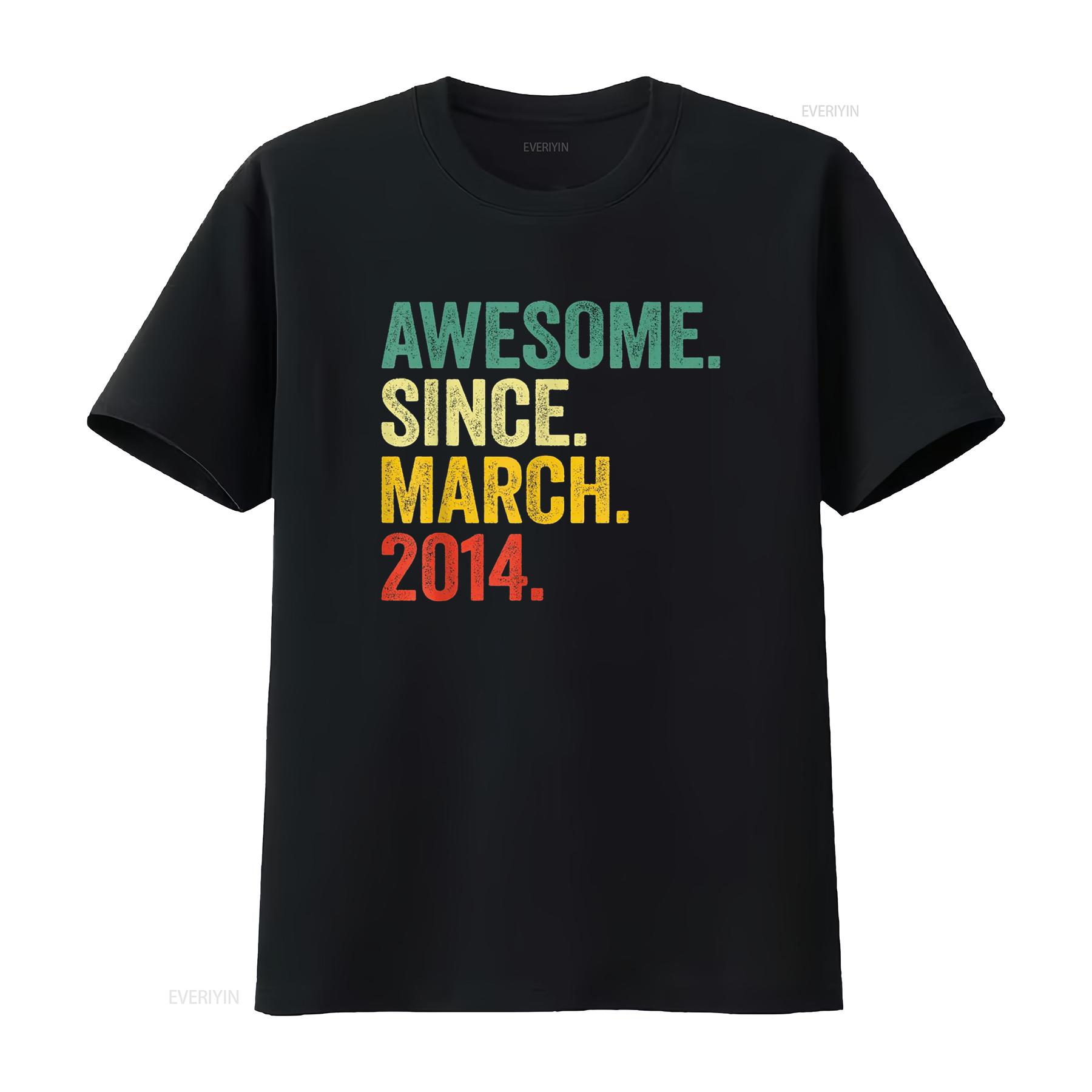 

10 year Old s Boy Awesome Since March 2014 10th Birthday T Shirt vintage Washed Casual designer clothes graphic Comfortable 4XL