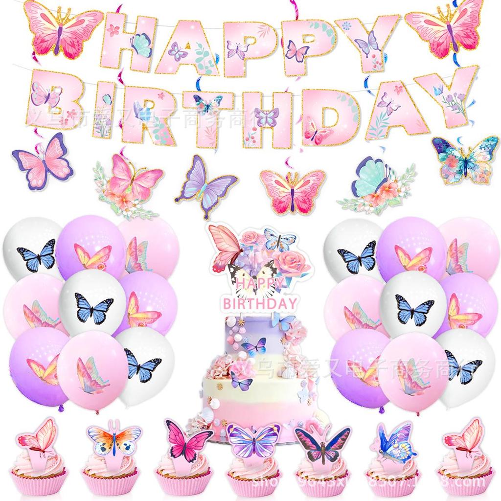 Colorful Butterfly Party Tableware Set: Plates, Napkins & Cutlery for Girl's Birthday.