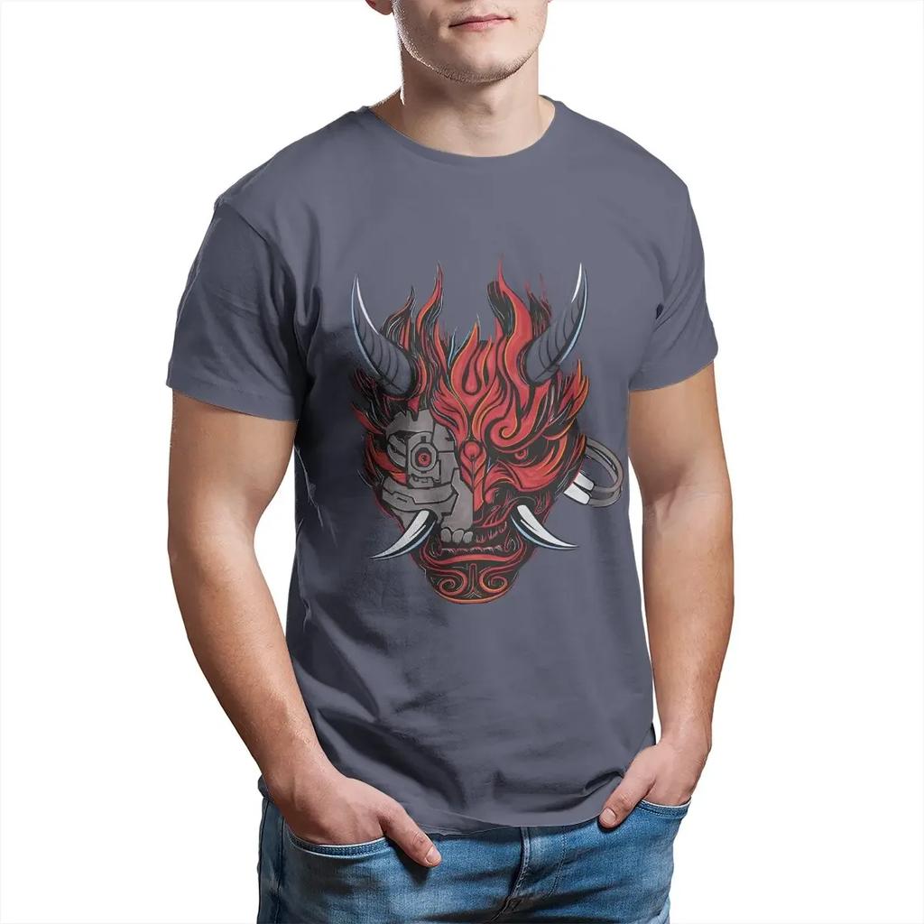 Cyber samurai 2077 Oni T shirt pure cotton vintage T-shirt crew neck tees short sleeve tops summer