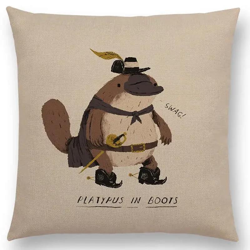 Magical Animals Sofa Throw Pillow Case Fantasy Adventure Fairy Tales Bear Walrus Wild Boar Bird Dog Cushion Cover