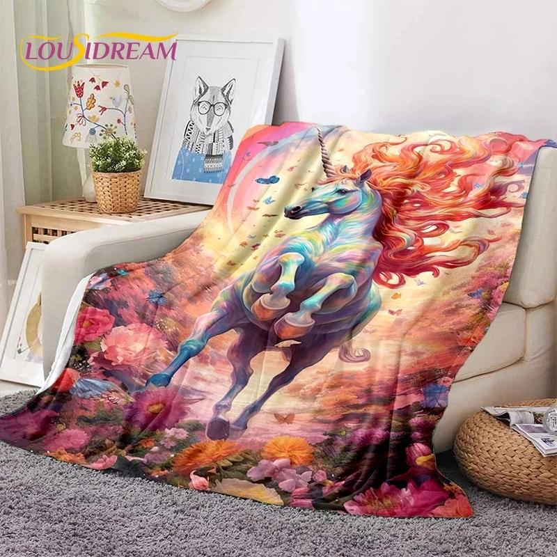 Cute Dream Unicorn Cartoon Throw Blanket for Girls Soft Cozy Warm Picnic Bed Sofa Home Bedroom Blanket
