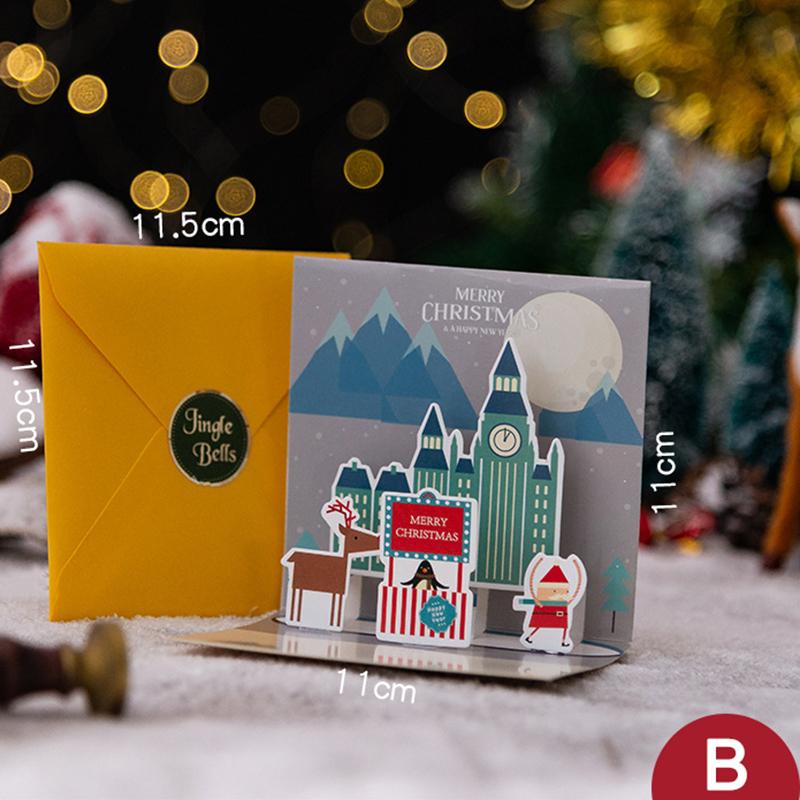 Merry Christmas Greeting Card With Envelope 3D Pop UP Santa Snowman Christmas Tree Friends Family Xmas Gifts Wishes Postcard