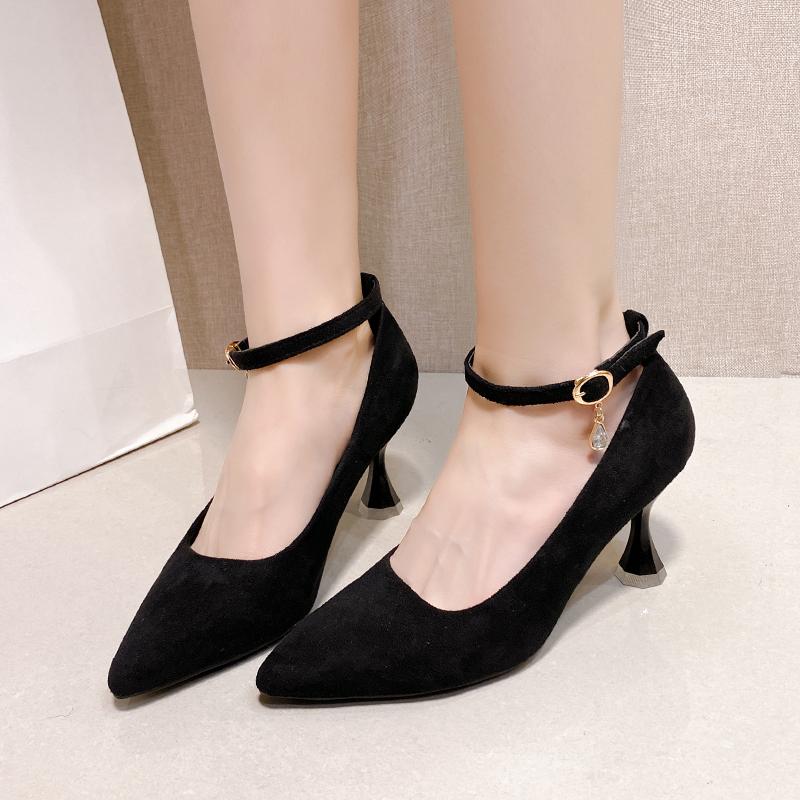 Fashion Versatile High-heeled Flats 2024 New Style 7cm Fine Track Cat's Paw Pointed Toe Single Shoe Women's Shallow Sole Summer Shoe