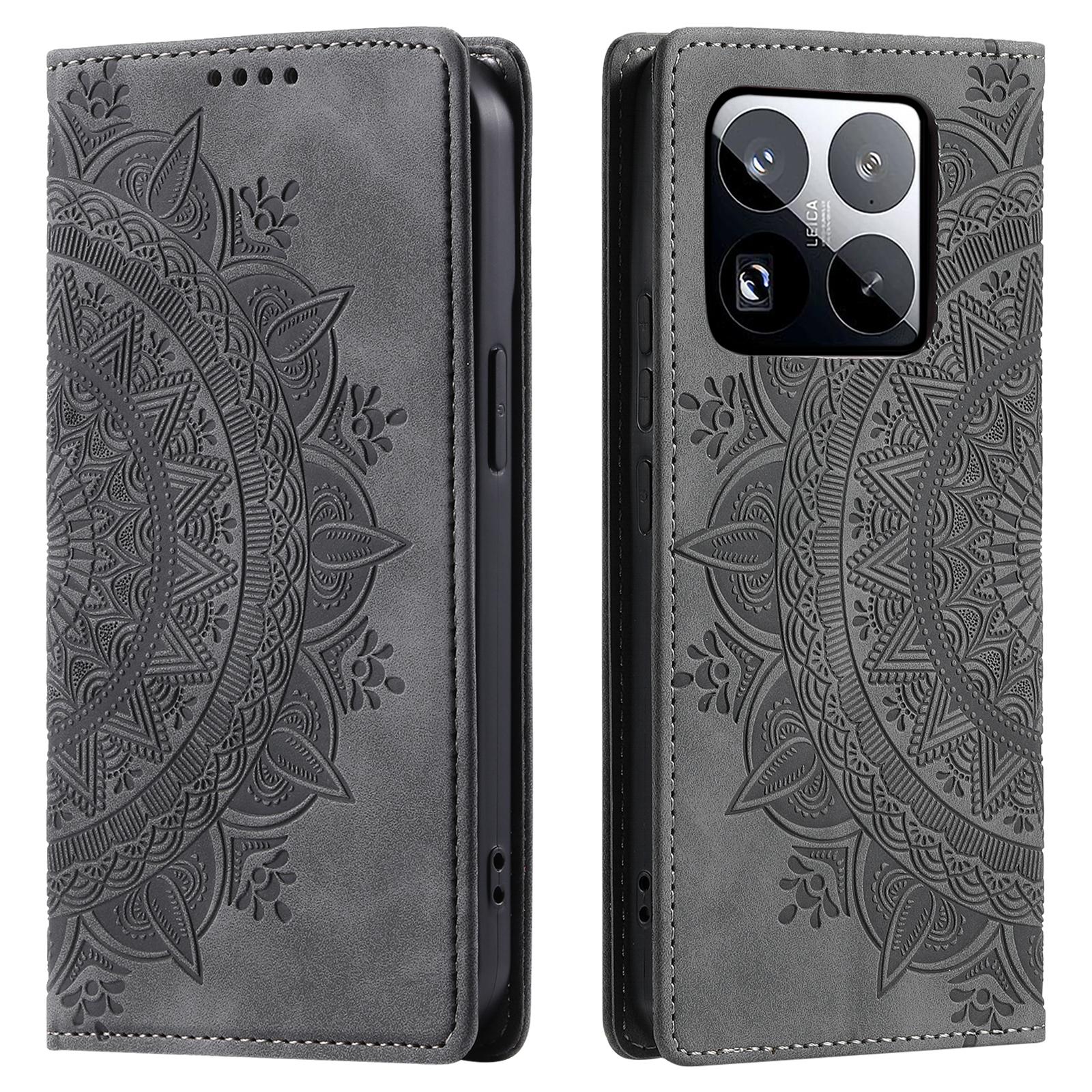 

Style 010 For Xiaomi 15 Pro Case Mandala Pattern Magnetic Closing Leather Phone Cover Grey