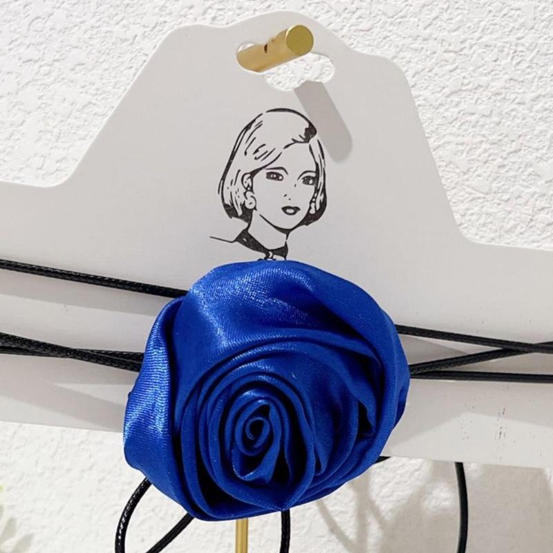 Simple Rose Flower Neckband Choker Necklace Jewelry Women Clavicle Chain Necklace Temperament Long Lace up Neck Chain