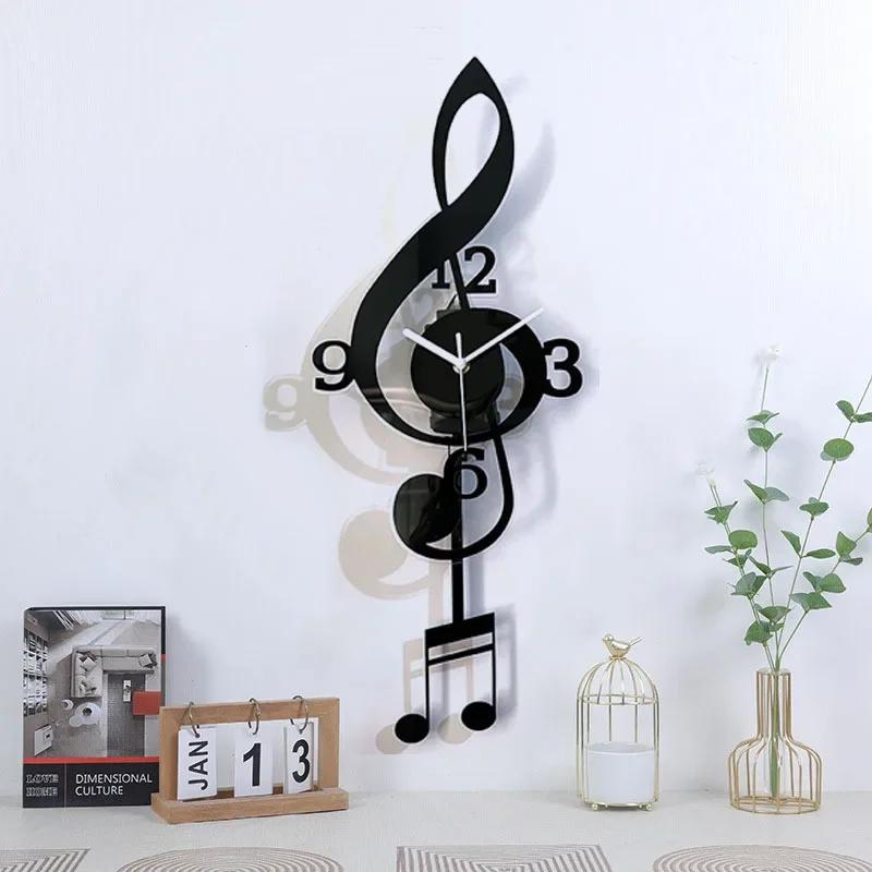 Creative Fashion Music Symbols Living Room Swing Wall Clock Home Decoration Simple Clock Modern Design Silent Swing Wall Clock