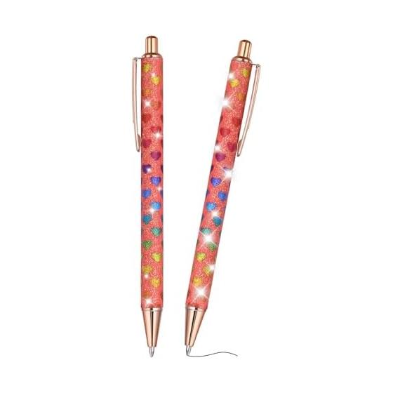 PATIKIL 2pcs Fancy Pens for Women, 1.0mm Medium Point Black Ink Gel Pens, Shiny Metal Click Ballpoint Pens, Journaling, Christmas Gift, Office,