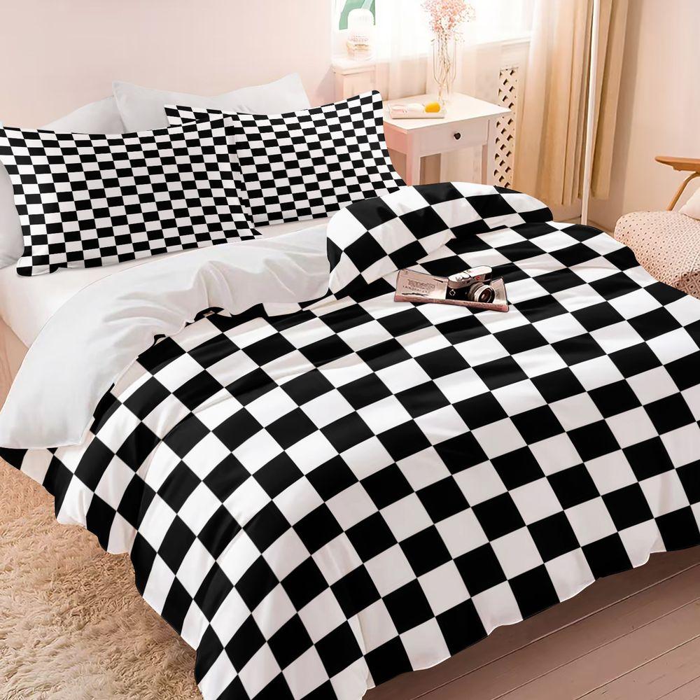 Black And White Checkerboard Duvet Cover Set (1 Duvet Cover & 1/2 Pillowcase) Soft Modern Bedding Set For Bedroom Decor