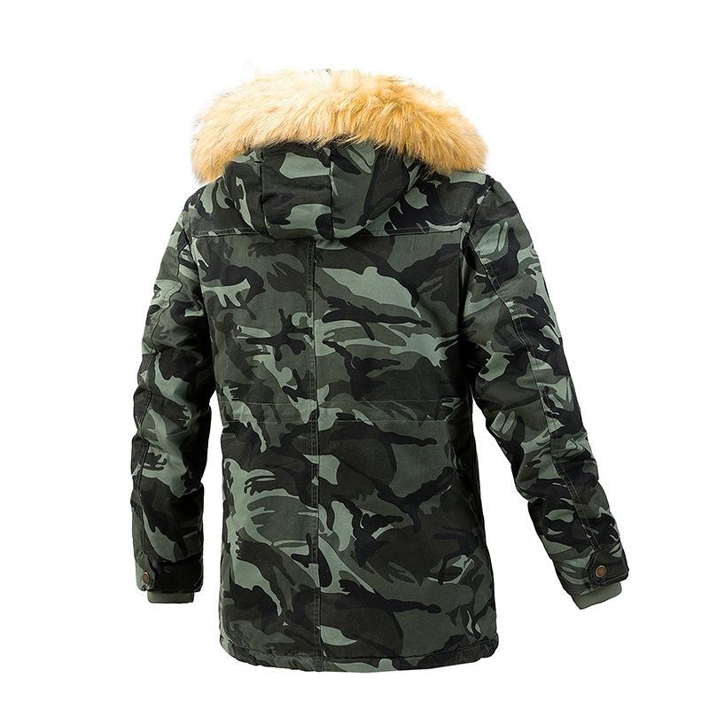 

Men s fur collar camouflage cotton-padded jacket personalized piled and thickened warm large size medium and long cotton jacket XXXL