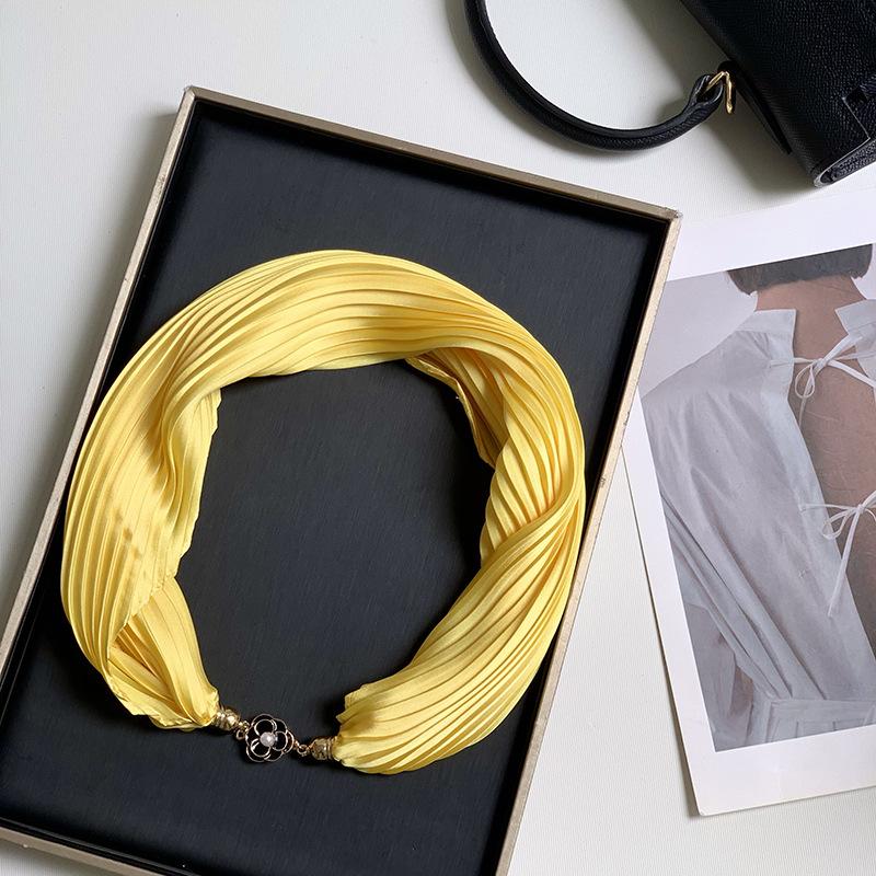 New Monochrome Magnetic Variety Silk Scarf Necklace Women's Pleated Summer Sunscreen Headscarf Decorative Scarf