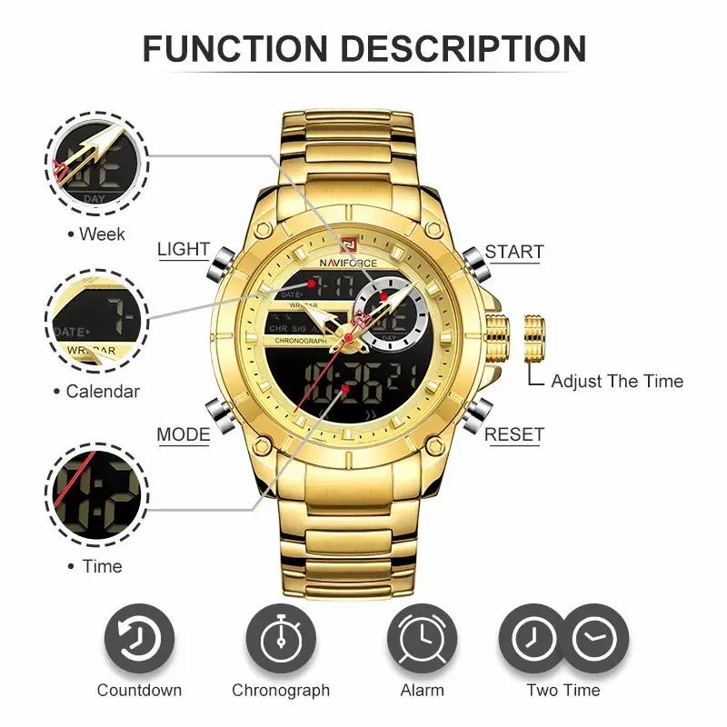 9163 Men Fashion Sport Wrist Watch Steel Waterproof Dual Display Luxury Watches Relogio Masculino Digital Quartz Watch