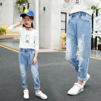Jeans de Verano Delgados para Niñas Versión Coreana Jeans Holgados Rotos Niños