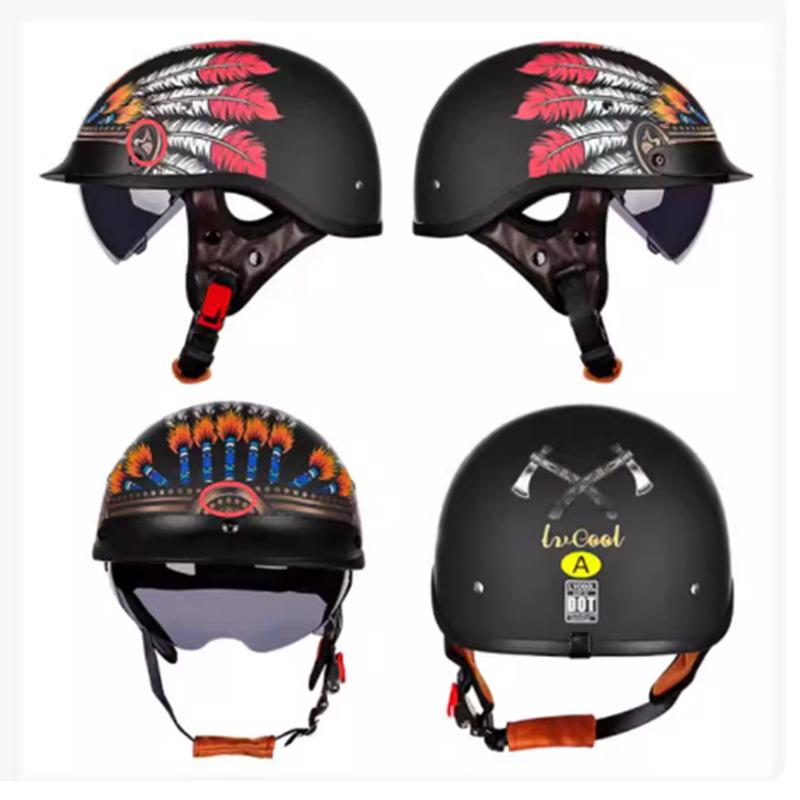 Locomotive Scooter Helmet Motorcycle Half Helmet Men's and Women's Helmet Four Seasons Light Locomotive Retro Helmet Riding