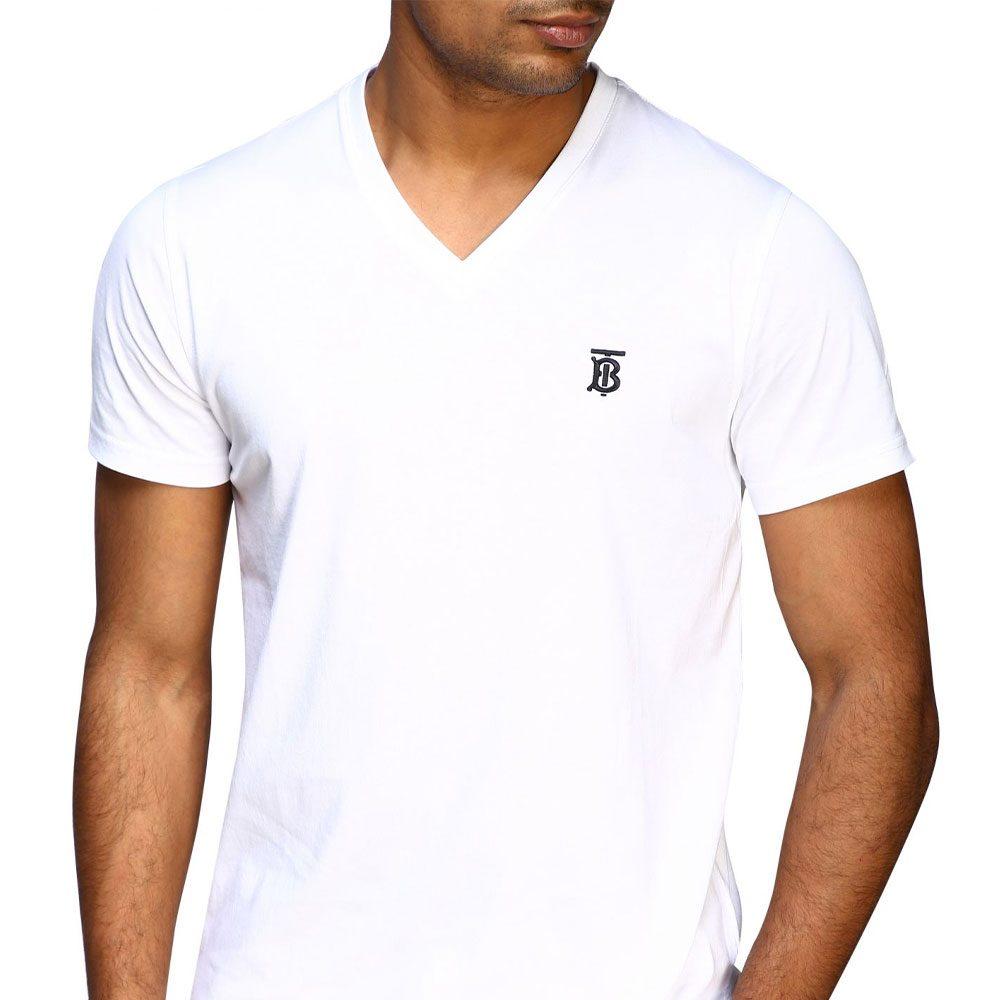 Burberry T Shirts Men's White V Neck Moderate Straight Fit 80172581