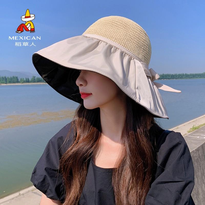 Hat Women's Summer Sunshade Sunscreen UV Bucket Hat Face Cover Vinyl Sun Hat Large Brim Folding
