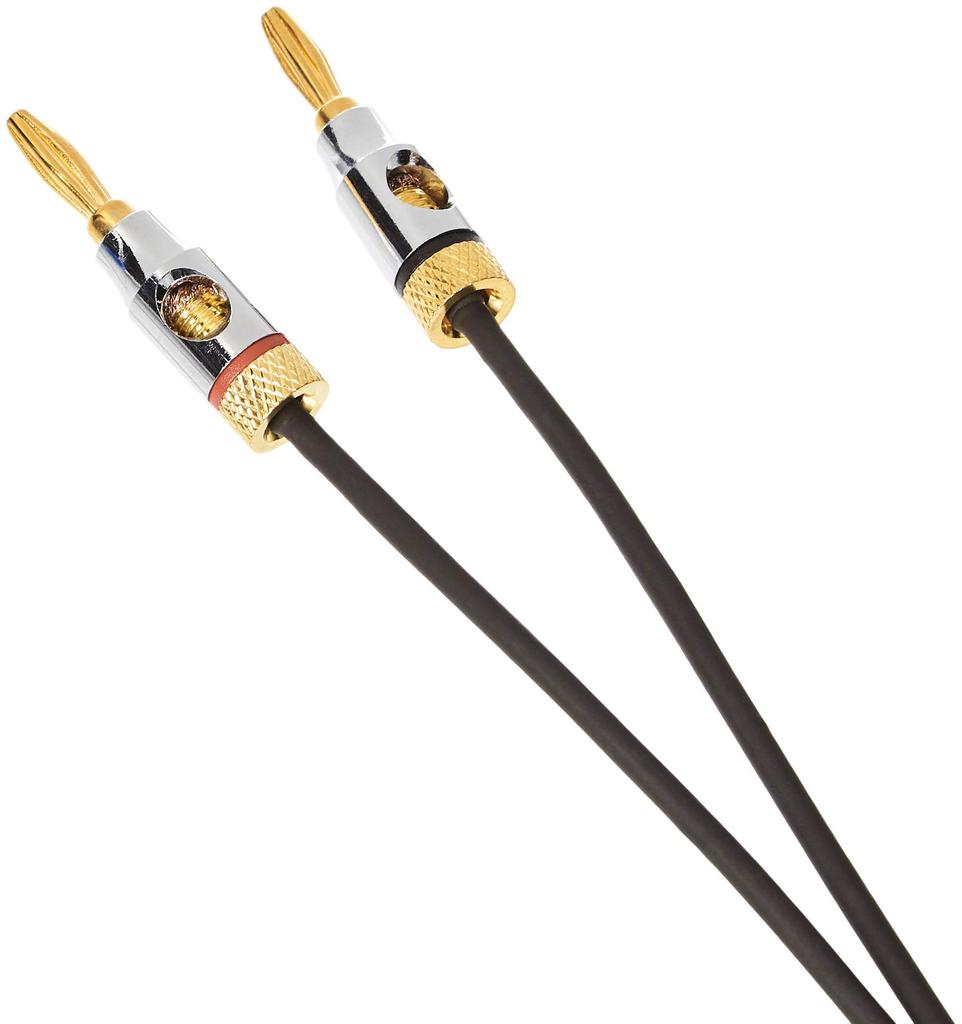 Amazon Basics Lautsprecherkabel Draht mit Bananen CL2 Schwarz Vergoldete Stecker, - 99,9% Sauerstofffrei - 0,9m,