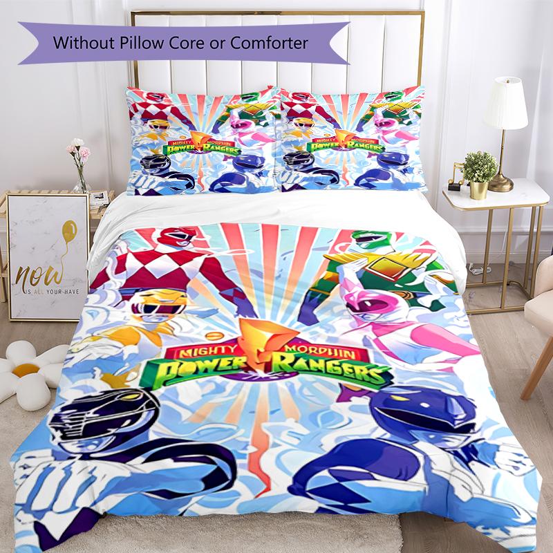 3pcs Mighty Morphin Power Rangers Pattern Bedding Set Duvet Cover Set Includes Duvet Cover &pillowcases, Perfect All Season Bedroom Decoration & Gift