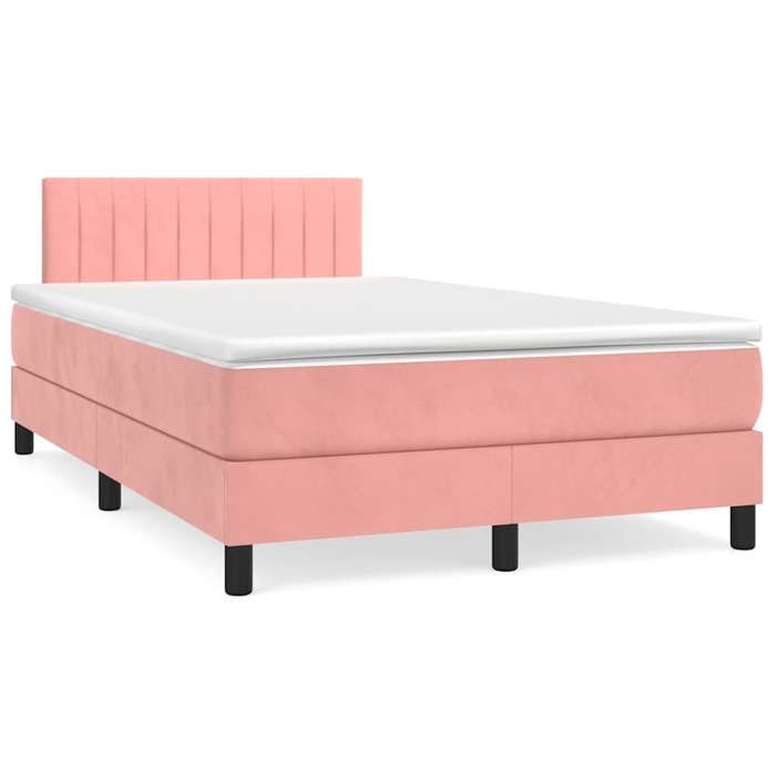 Cadre de lit avec matelas - Maison Exclusive - Rose - Velours - Bande LED 120x190 cm