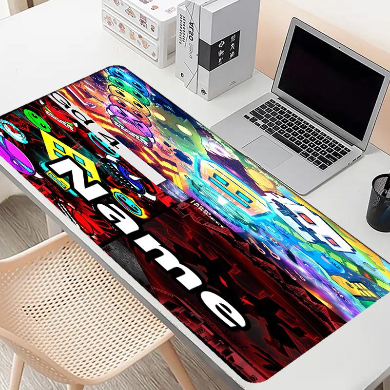 Custom Name Personalized Geometry Dash Pattern Mousepad, Laptop PC Desk Mat, Decorative Desk Mat for Home Keyboard Pad Gift