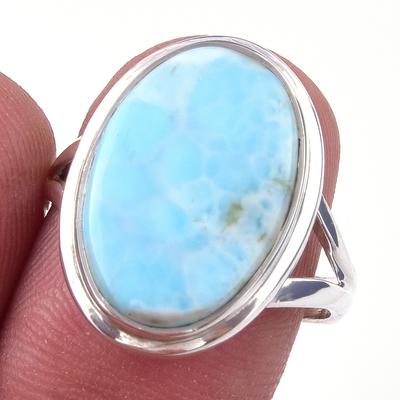 Natural Republic Larimar Gemstone 925 Solid Sterling Silver Gift Ring S.8 p6V02