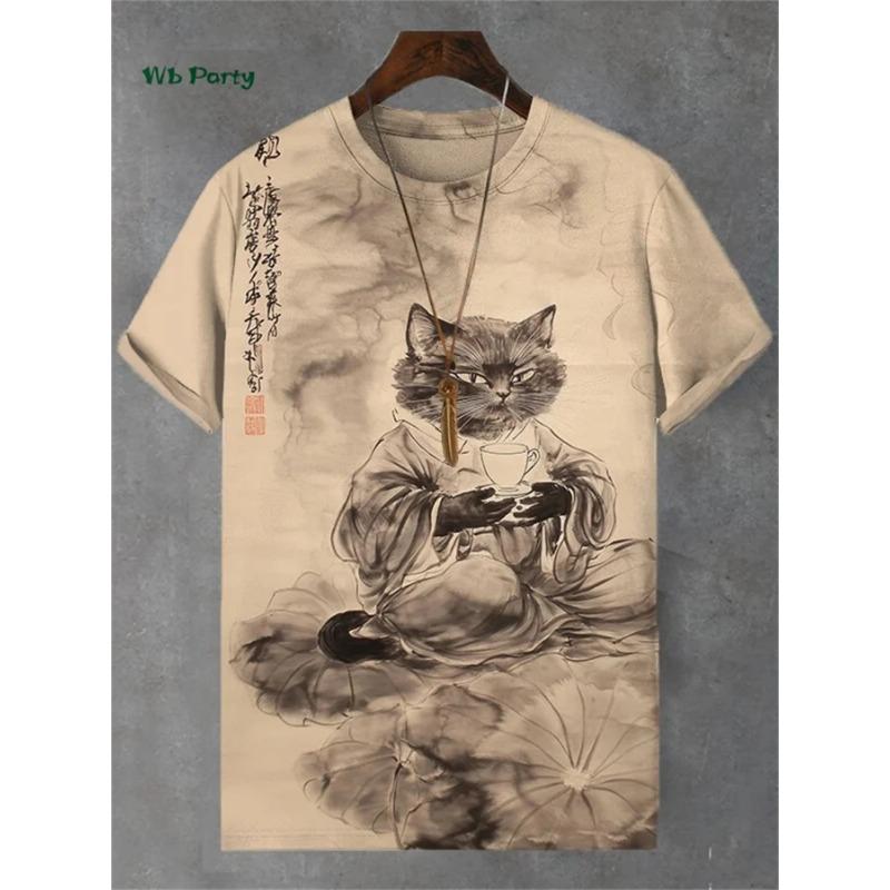 Cat Print Men's T-Shirt 3D Funny Animal Pattern Short Sleeve T-Shirt Y2k Top Summer Men's Daily Street Casual Clothing Shirt