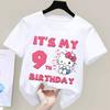 Hello Kitty Birthday Figure T-shirt for Children Cartoon Number White Tee Top Kawaii Cotton Short Sleeve Girls Short Sleeve Gift